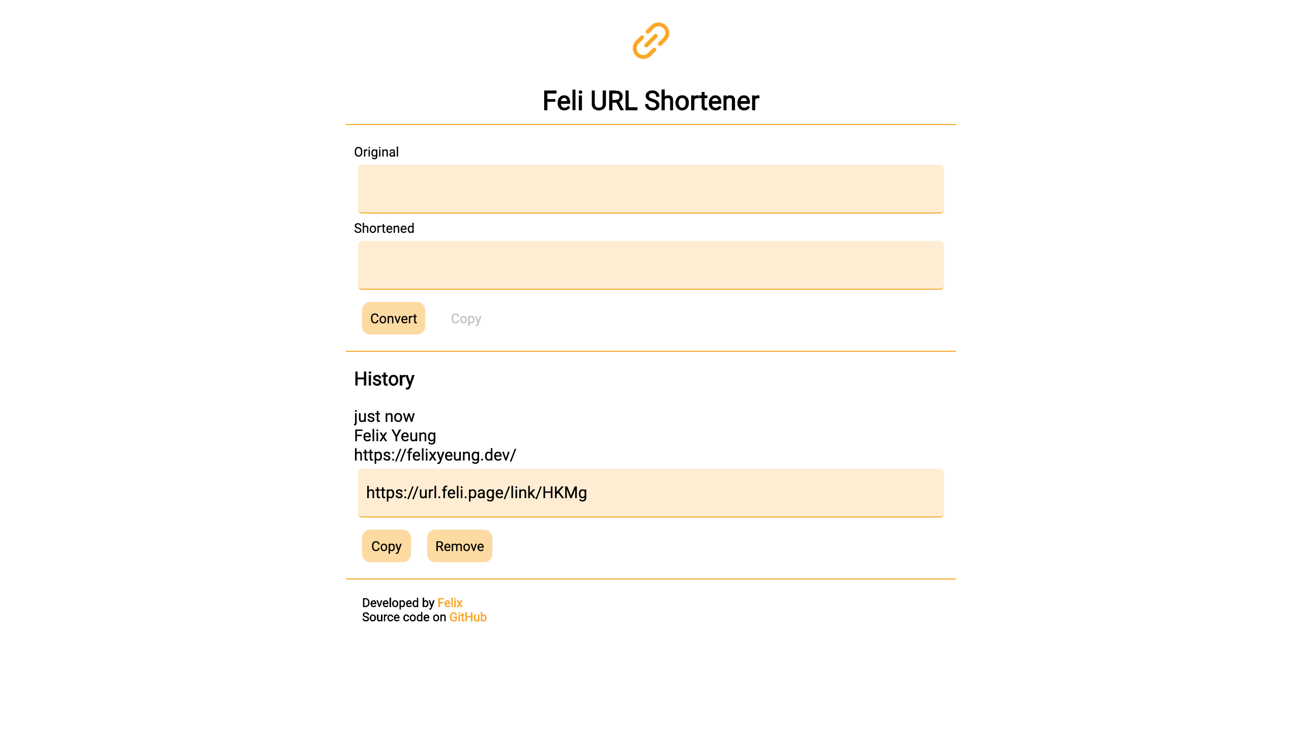 Feli URL Shortener screenshot 1